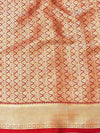 Banarasee Handwoven Semi Silk Plain Saree With Zari Border-Maroon & Red