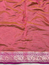Banarasee Handwoven Broad Border Zari Design Tissue Saree-Gold & Pink