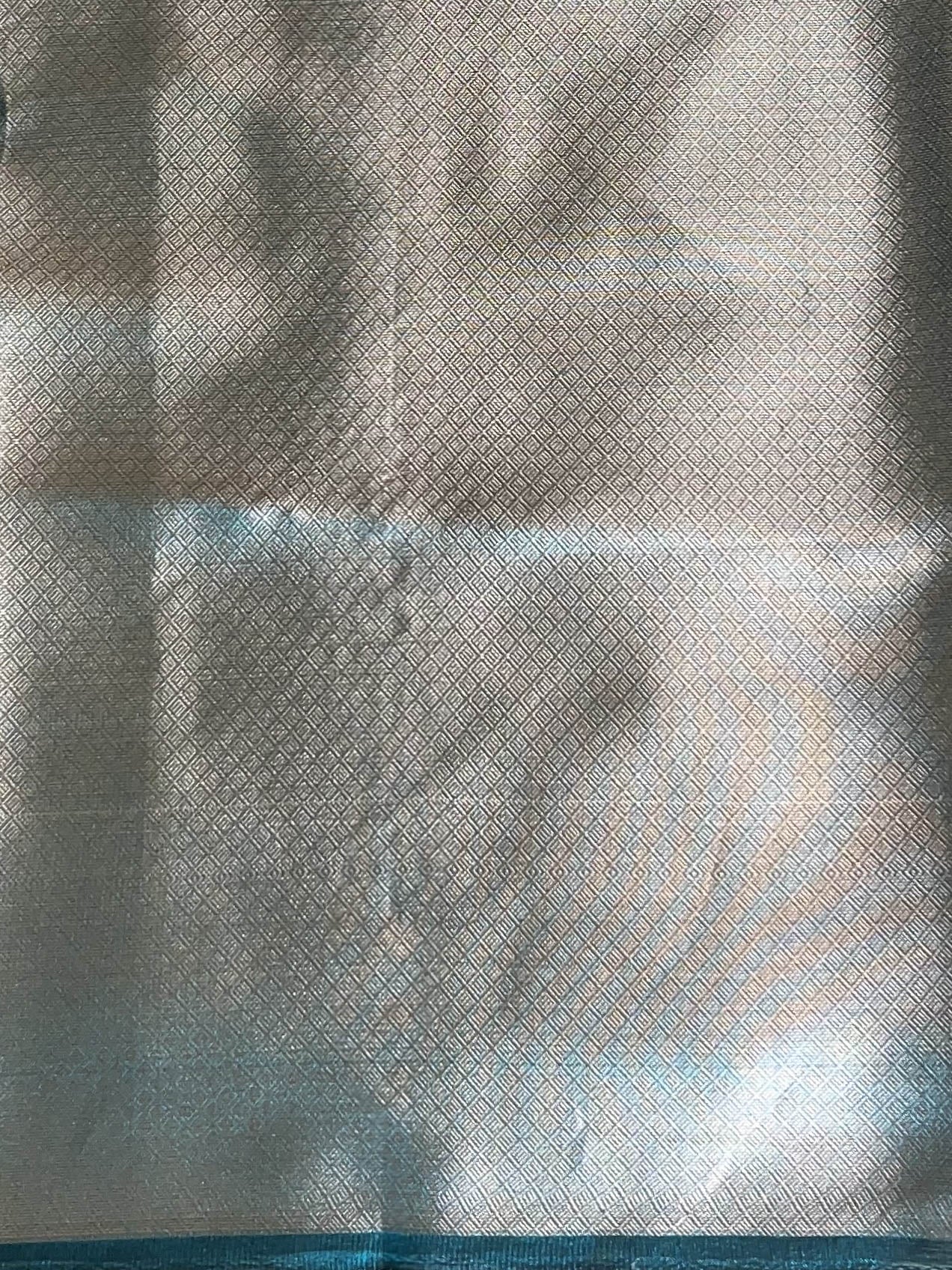 Banarasee Handwoven Tissue Saree Zari Border With Buti Design-Teal Blue