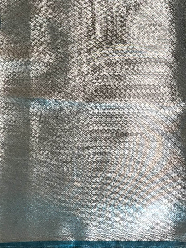 Banarasee Handwoven Tissue Saree Zari Border With Buti Design-Teal Blue