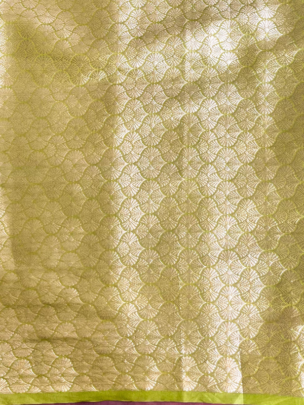 Banarasee Handwoven Plain Crushed Tissue Saree With Zari Border-Light Green