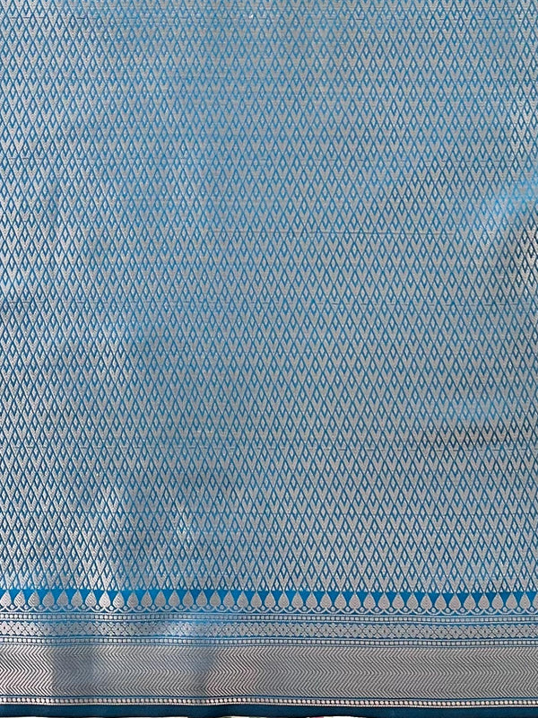Banarasee Handwoven Semi Silk Saree With Zari Buti Design-Cobalt Blue