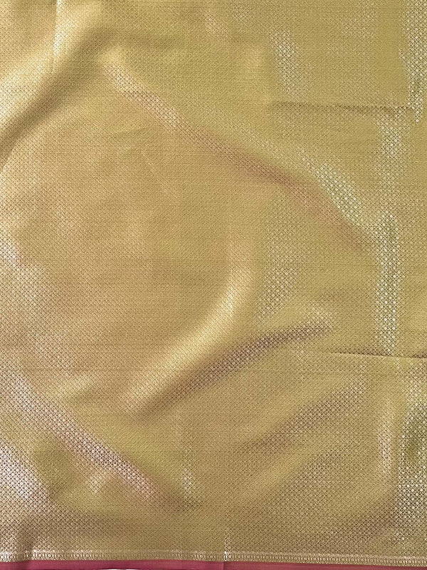 Banarasee Handwoven Semi Silk Saree With Zari Buti Design-Olive Green (Dual Tone)