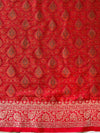 Banarasee Handwoven Semi-Katan Tanchoi Weaving Floral Border Saree-Brown & Red