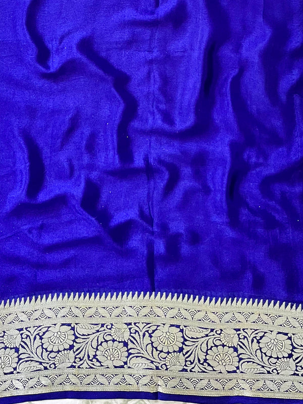 Banarasee Pure Chiffon Saree With Resham Zari Work-Blue