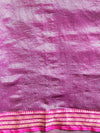 Banarasee Handwoven Plain Crushed Tissue Saree With Contrast Zari Border & Lace-Grey & Pink