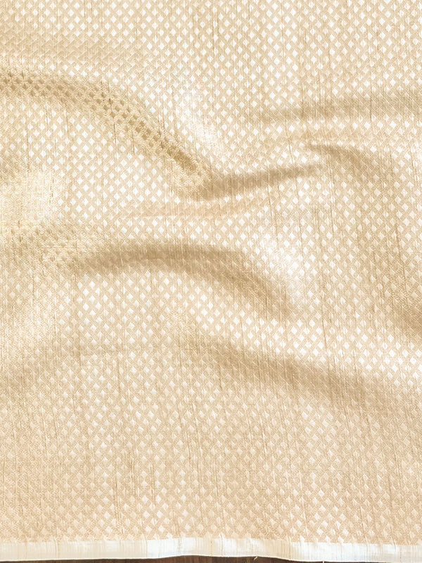 Banarasee Handwoven Tissue Saree With Zig-Zag Design & Broder Lace-Beige