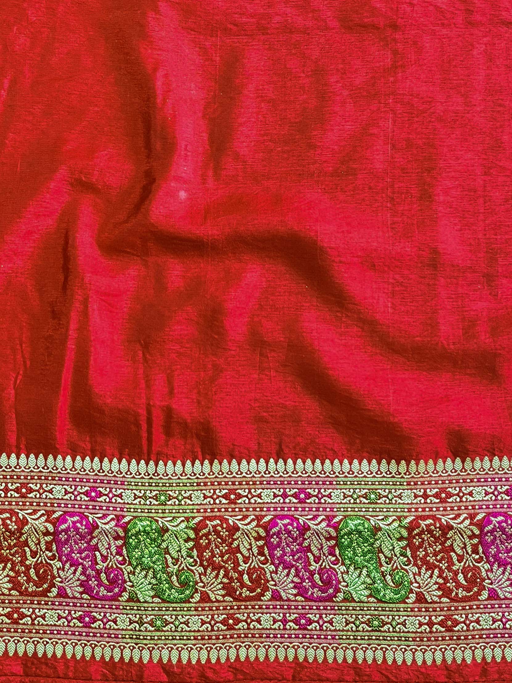 Banarasee Semi Georgette Saree With Resham Buta Design & Border-Red