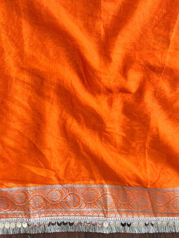 Banarasee Handwoven Semi-Chiffon Saree With Silver Zari & Lace-Pink