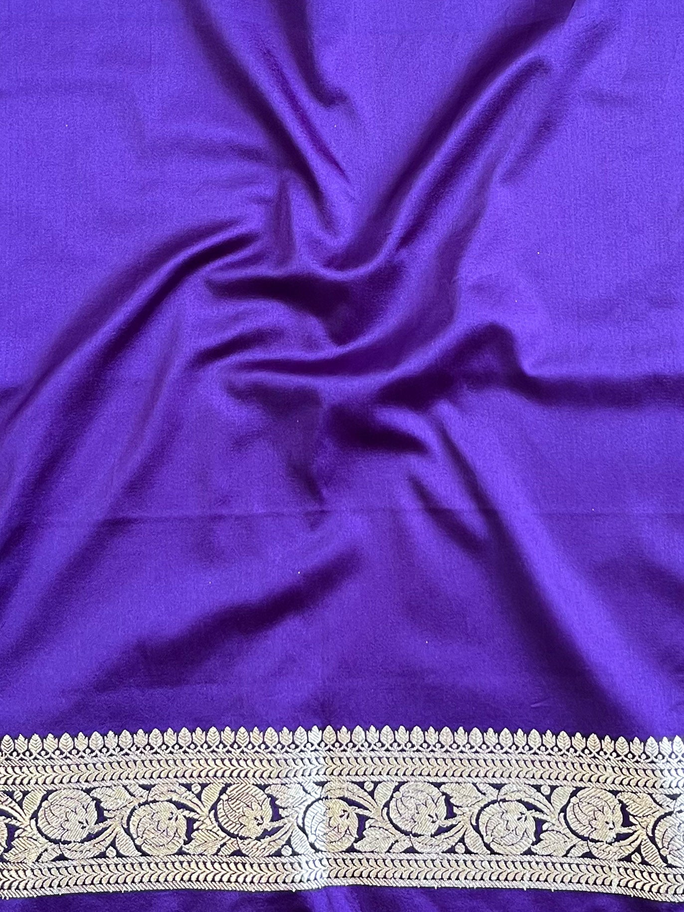 Banarasee Handloom Mashru Silk Saree Zari Buta & Border With Lace-Violet