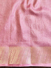 Banarasee Handwoven Plain Tissue Saree With Zari Border & Lace-Pink