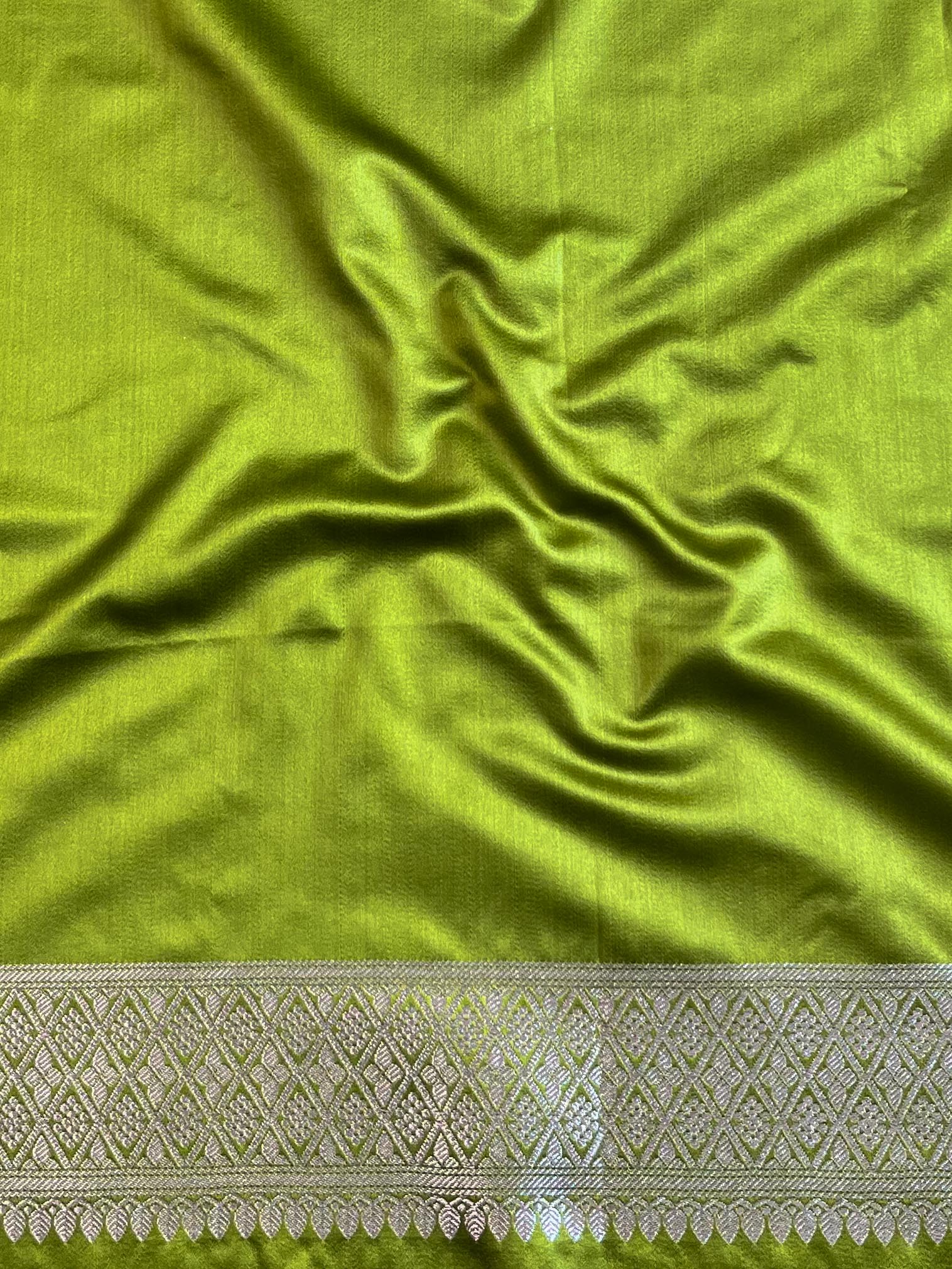 Banarasee Handloom Mashru Silk Saree Zari Border With Lace-Henna Green