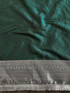 Banarasee Handwoven Semi Silk Saree With Gold Zari Border & Lace-Green