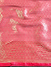 Banarasee Handwoven Tissue Saree With Zari Broad Broder-Sliver & Red
