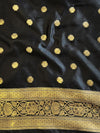 Banarasee Handwoven Semi Katan Saree With Sona Rupa Zari Jaal Design & Border-Black