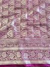 Banarasee Handwoven Semi Silk Saree With Silver Zari Jaal Design & Lace-Violet