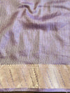 Banarasee Handwoven Plain Tissue Saree With Zari Border & Lace-Purple