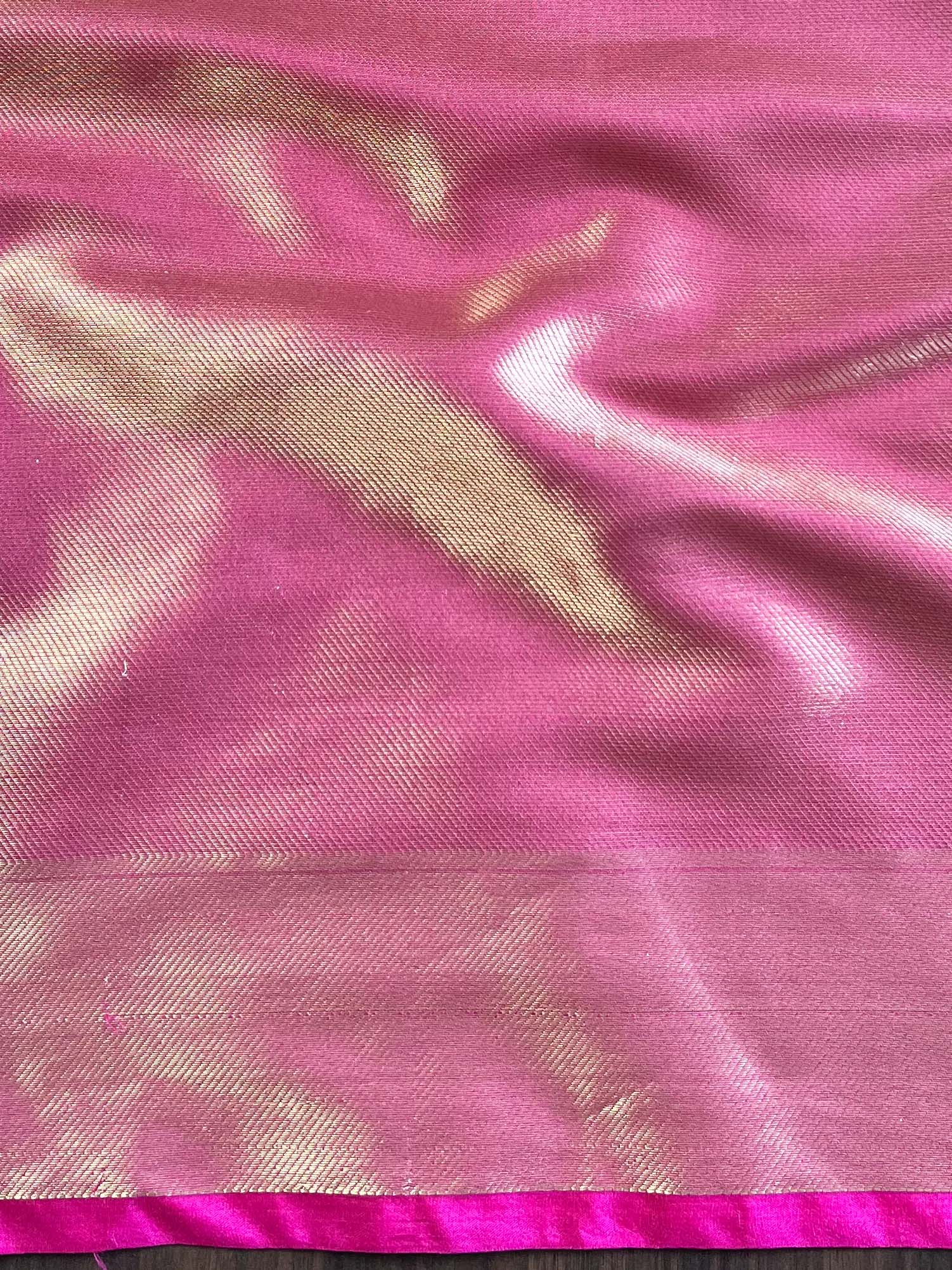 Banarasee Handwoven Tissue Zari Saree With Broder & Lace-Pink