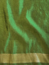 Banarasee Handwoven Pure Silk Saree With Zari Buta & Contrast Border-Rust & Green