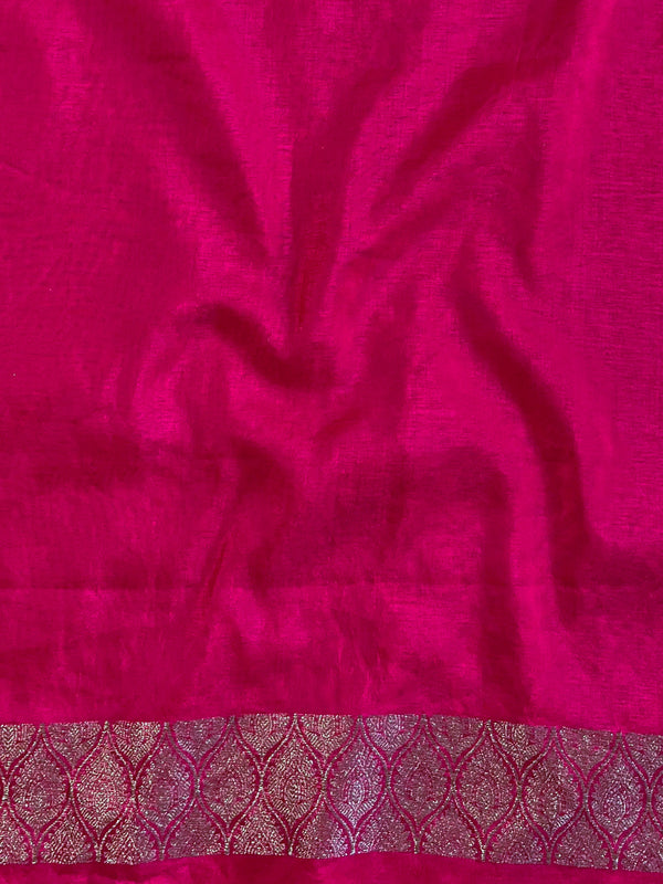 Banarasee Semi Chiffon Saree With Zari Buti & Border-Rani Pink