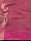 Banarasee Handwoven Tissue Zari Saree With Contrast Border-Blue & Pink