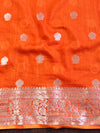 Banarasee Handwoven Semi-Chiffon Saree With Silver Zari Work-Orange
