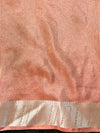 Banarasee Handwoven Plain Tissue Saree With Zari Border & Lace-Peach