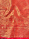 Banarasee Semi-Georgette Saree With Zari Jaal Design & Contrast Border-White & Red