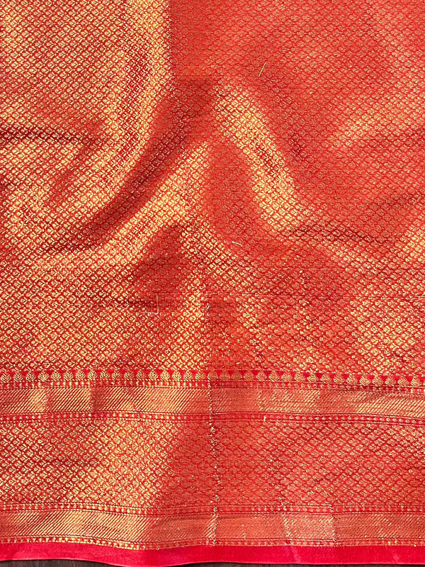 Banarasee Semi-Georgette Saree With Zari Jaal Design & Contrast Border-White & Red