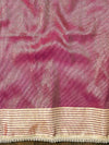 Banarasee Handwoven Semi Silk Shibori Dye Saree With Zari Border-Magenta & White