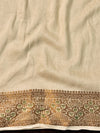 Banarasee Pure Handloom Muga Silk Saree With Resham Zari Weaving-Light Beige