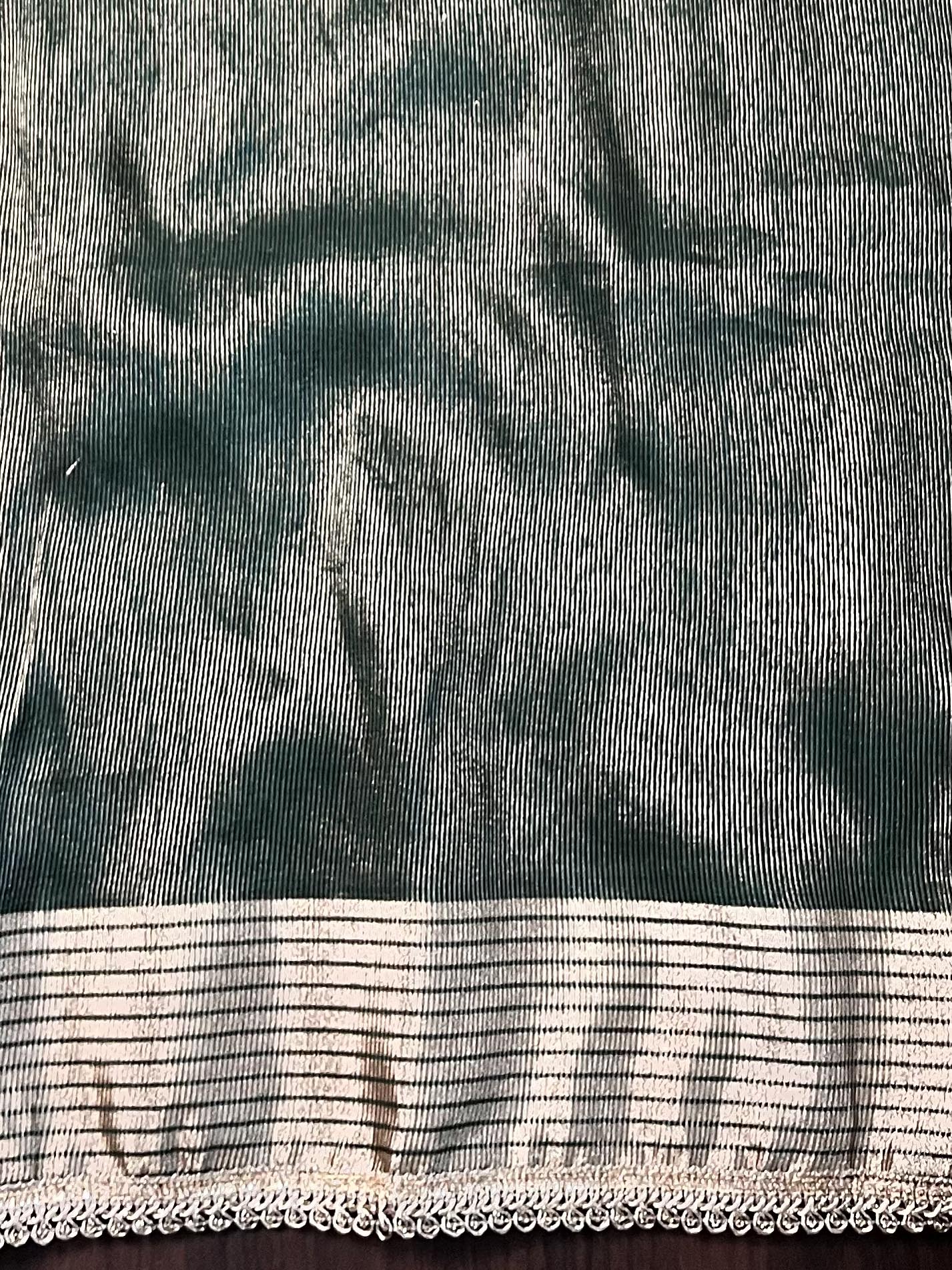 Banarasee Handwoven Semi Silk Shibori Dye Saree With Zari Border-Green & White