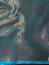 Banarasee Handwoven Semi Silk Plain Saree With Zari Contrast Border-White & Blue