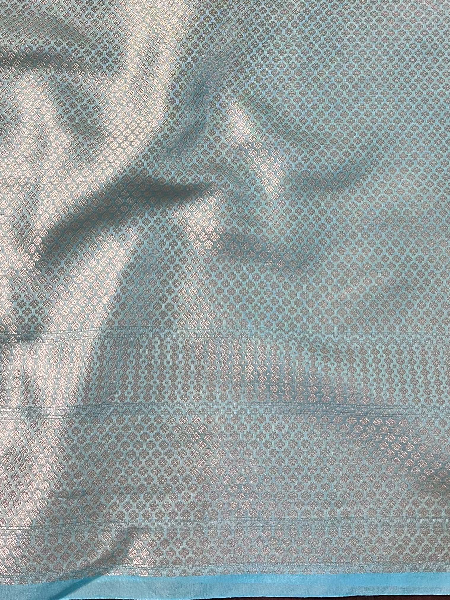 Banarasee Semi Georgette Saree With Silver Zari Meena Design & Border-Light Blue