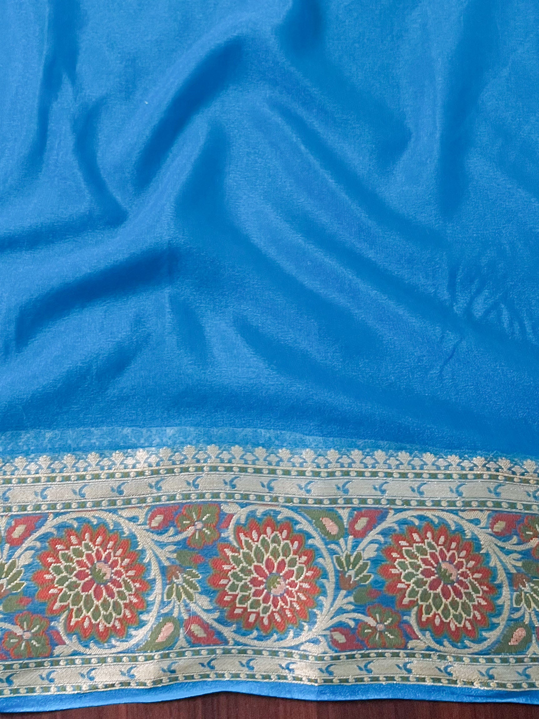 Banarasee Pure Chiffon Saree With Resham Buti & Border-Light Blue