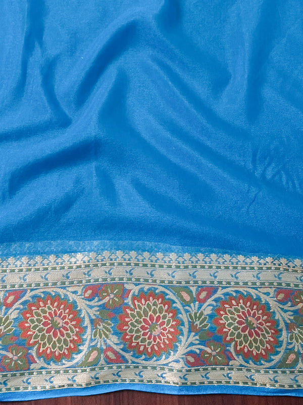 Banarasee Pure Chiffon Saree With Resham Buti & Border-Light Blue