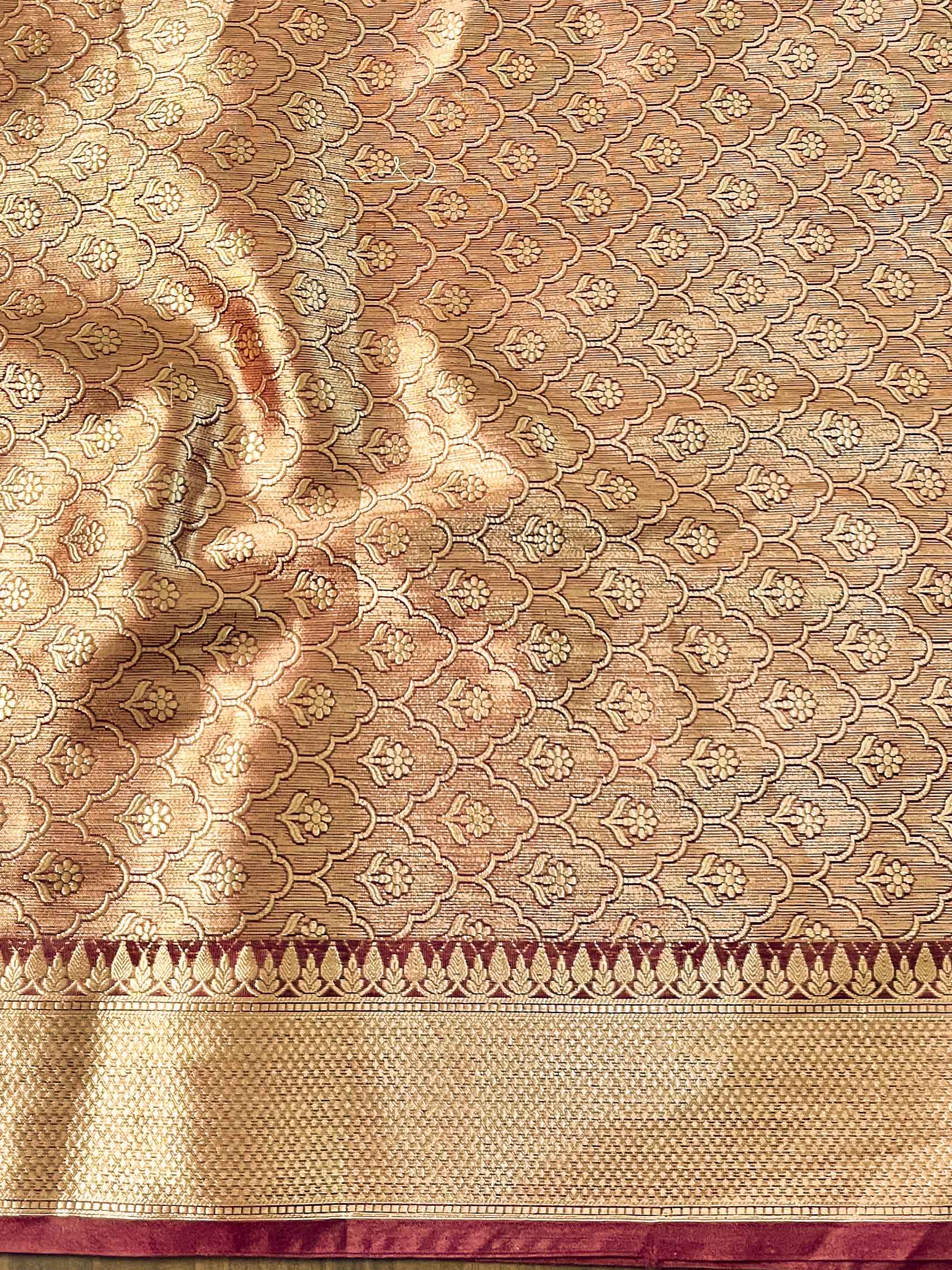 Banarasee Handwoven Semi Silk Saree With Zari Border-Maroon