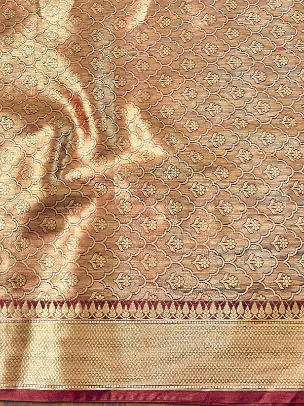 Banarasee Handwoven Semi Silk Saree With Zari Border-Maroon