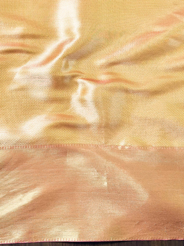 Banarasee Handwoven Tissue Zari Saree-Yellow & Pink