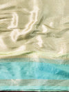 Banarasee Handwoven Semi Silk Saree With Stripes Design-Green & Blue