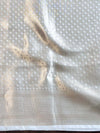 Banarasee Handwoven Tissue Saree With Silver Zari Jaal Design & Lace-Silver