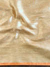 Banarasee Handwoven Plain Tissue Saree With Zari Border & Lace-Peach
