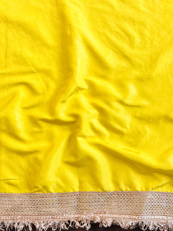Banarasee Handwoven Tissue Saree Zari Buti With Lace-Mustard Yellow