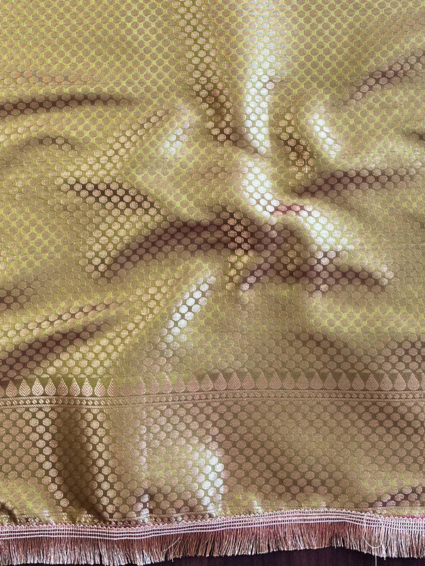 Banarasee Handwoven Semi Silk Saree With Zari Buti Design-Olive Green (Dual Tone)