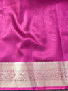 Banarasee Handwoven Plain Tissue Saree With Zari Border & Lace-Pink