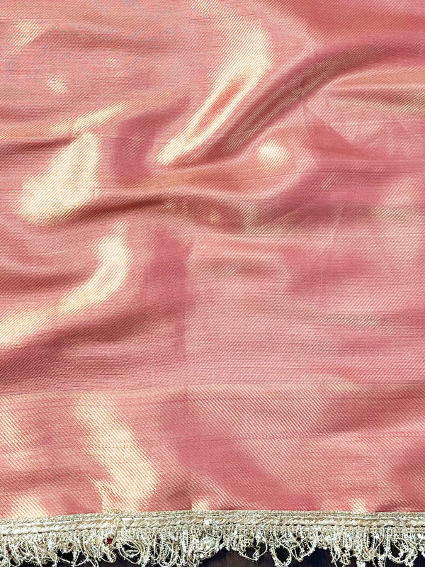 Banarasee Handwoven Embroidery Tissue Saree With Zari Broad Border & Lace-Pink