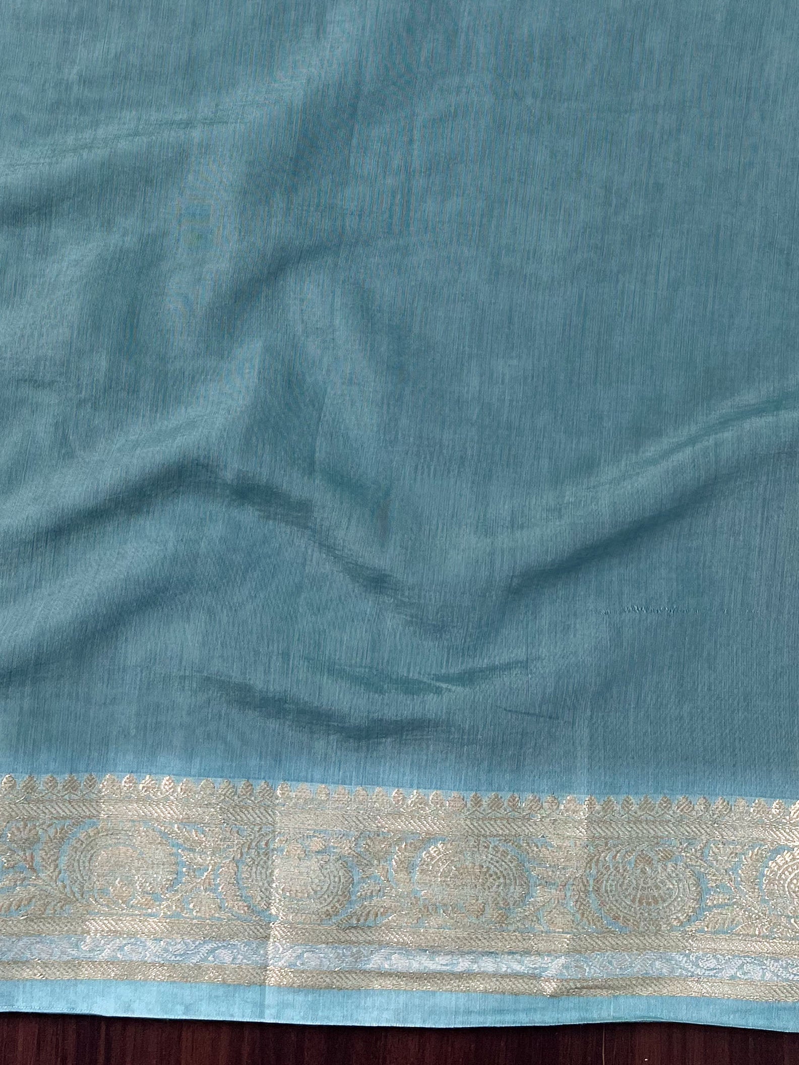 Banarasee Handwoven Semi Silk Saree With Zari Buti & Border-Pastel Blue