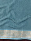 Banarasee Handwoven Semi Silk Saree With Zari Buti & Border-Pastel Blue