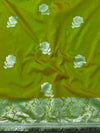 Banarasee Handwoven Semi Silk Saree With Zari Border & Lace-Henna Green