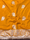 Banarasee Handwoven Semi Silk Saree With Zari Border & Lace-Mustard Yellow